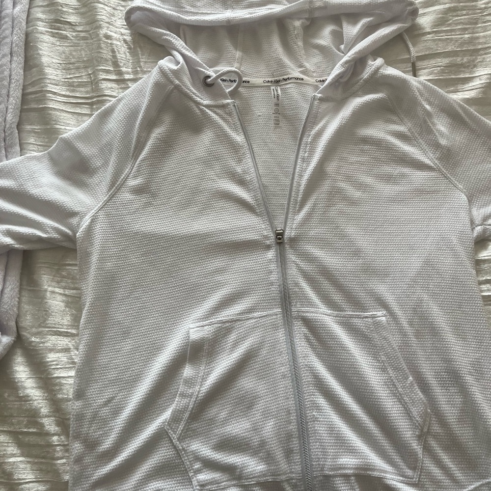 Calvin Klein White Zip-Up Jacket with Stand-Up Collar